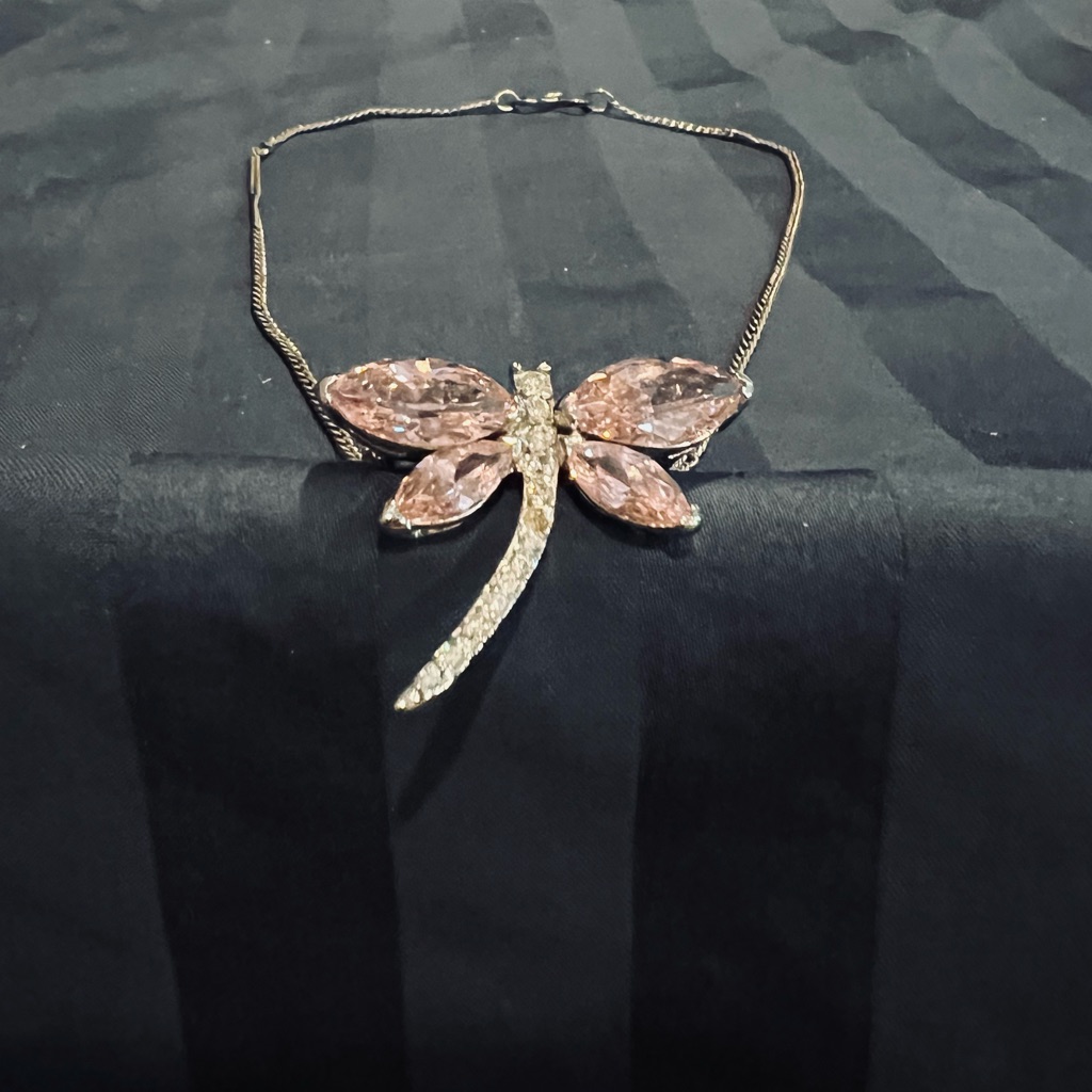 Elegant Dragonfly Necklace With Pink And Silver Accents